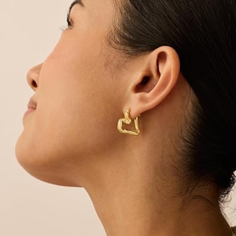 Gold Heart Shaped Hoop Earrings